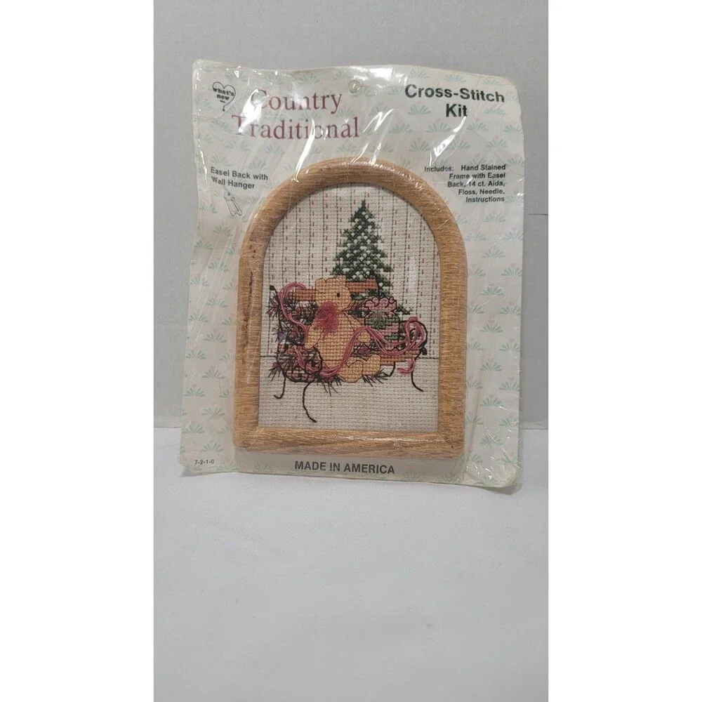 Country Traditional Cross-Stitch Kit USA Christmas Tree With Bear On The Bench